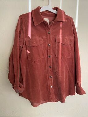 SO Rust Corduroy Button Up Shacket Jacket Size L Overshirt